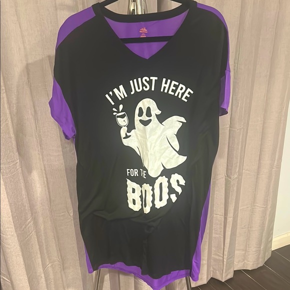 celebrate Other - Black and Purple Halloween Pajama Shirt with Ghost Design